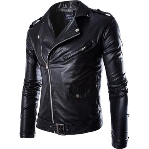 Spring Leather Jacket Men New British Style Oblique Zipper Motorcycle Leather Jacket,Mens Leather Jackets and Coats