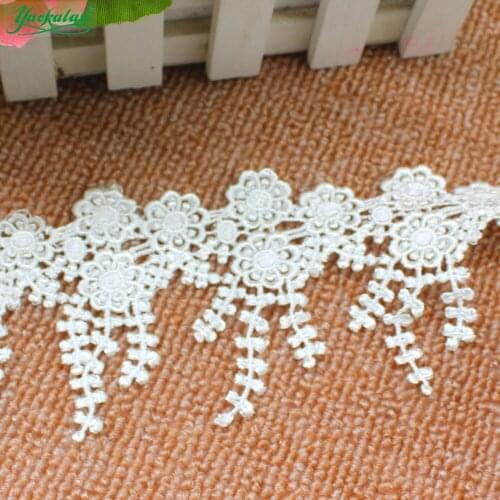 YACKALASI 5 Yards/Lot 3D Flower Chemical Lace Embroidery Lace Tassel Fringe White 8.5cm