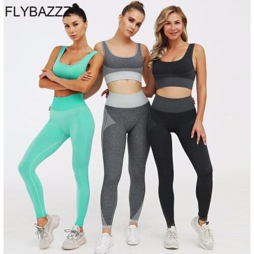2020 Women Seamless Yoga Sets High Strech Workout Gym Clothing Breathable Padded Sports Bra Leggings Tights Fitness Suits Female