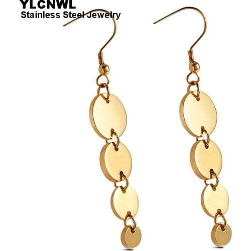 Gold Color Stainless Steel Long Drop Earrings For Women Ladies Trendy 2020 Dangle Jewelry Accessories Best Gift