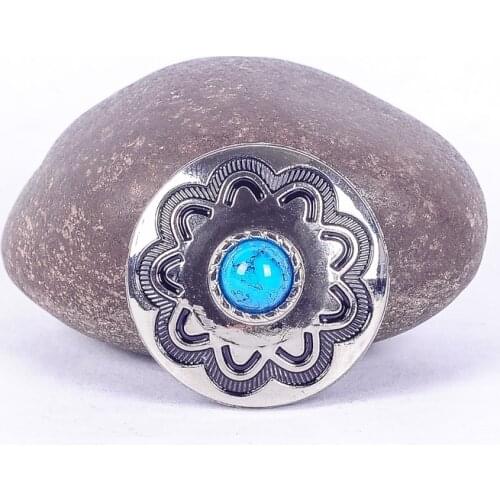 10PC 30MM Blue Turquoise Flower Western Horst HeadStall Saddles Bridle Tack Silver decoration Screwback