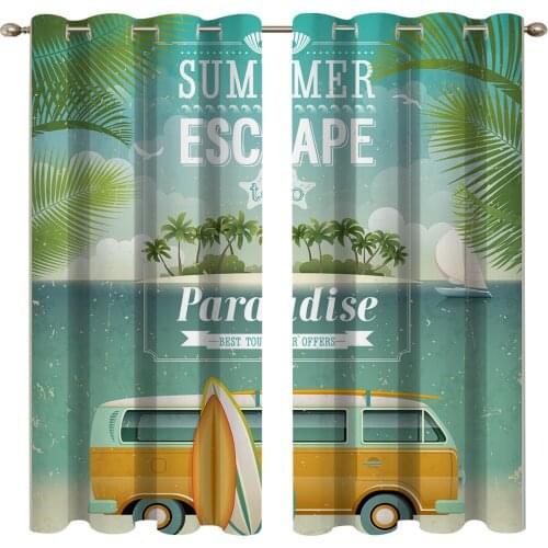 2 Pcs/set Coconut Tree Thickened Cloth Curtain Nordic Window Blackout Curtains for Bedroom and Living Room