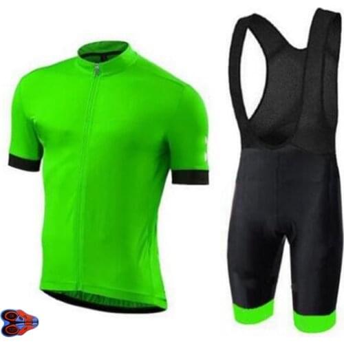 2019 Fluo Green Cycling Team Clothing 9D Pad Shorts Set Bike Jersey Mens Quick Dry Bicycle Wear Summer Pro Cycling Jerseys