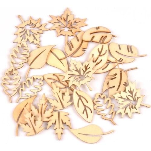 24pcs/lot Natural mix Leaf pattern wooden Scrapbooking Carft for Home decoration diy Handmade Craft 20x40mm MT1652