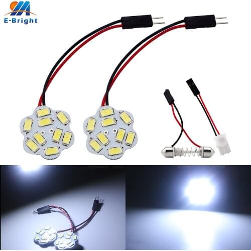 50pcs White 5730 LED 9 SMD 9Led Round Light Panel W5W T10 Festoon Dome LED External License Plate Auto Lights 270lm 6500 8000K