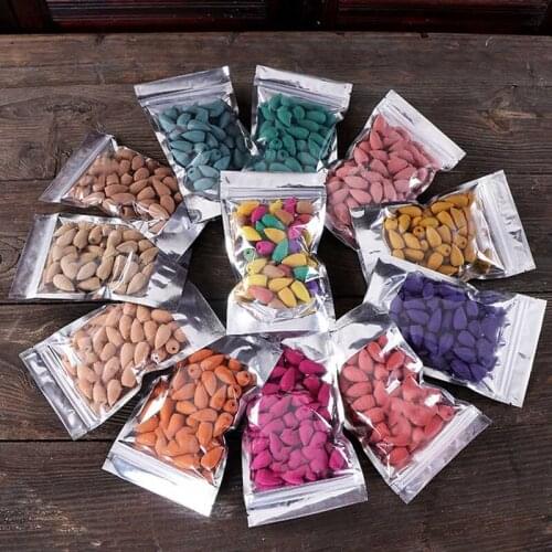 50pcs/Bag Incense Cones For Backflow Tower Accessories Colorful Bullet Shape Incense Rose Lemon Natural Sandalwood Tea Agarwood