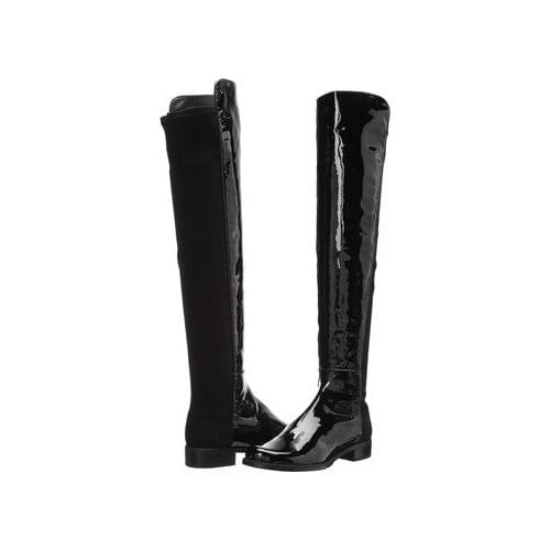 Patent Leather Rider Boots High-Top Womens Leather Shoes Low Heels Trendy Cool Autumn Winter Motorcycles Botas Woman Footwear