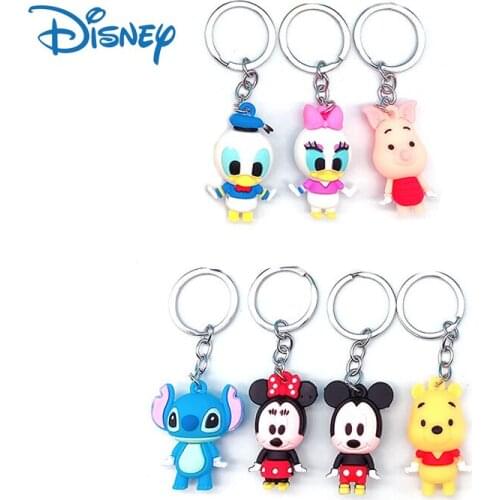 Disney Mickey Minnie Mouse Keychain Stitch Cute Cartoon Model Dolls Keyring Toys for Girls Childrens Bag Pendant Key Chain Gifts