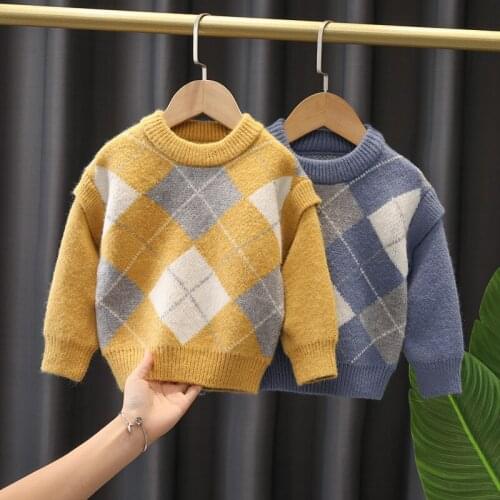 New Kids Sweaters Autumn Girls Warm Thick Sweaters 2-6Yrs Baby Boys Pullover Winter Knitted Bottoming Ribbed Boys Sweaters