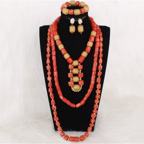 Dudo Big New Design Coral Beads Jewelry Set With Gold Beaded Balls Divider With Earrings and Bracelet Accessories For Nigerian