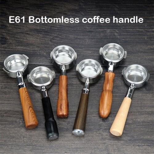 E61 58MM Coffee Espresso Bottomless Portafilter Coffee Machine Solid Wooden Handle 304 Stainless Steel Coffee Tools For Barista
