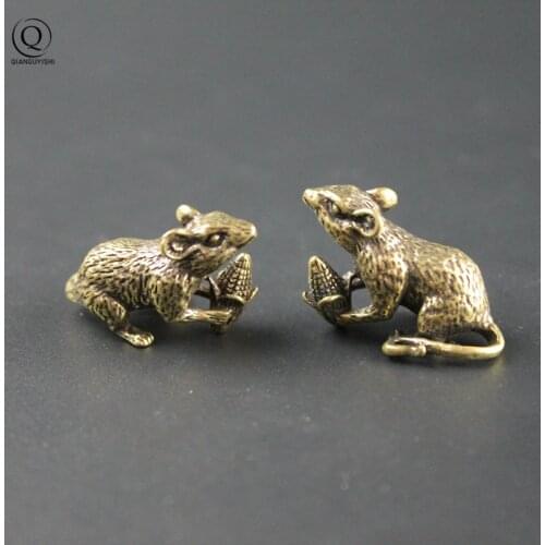 Brass Animal Mice Love Rice Figurines Car Key Chain Pendants Jewelry DIY Keyring Hanging Accessories Cute Rat Keychain Gifts