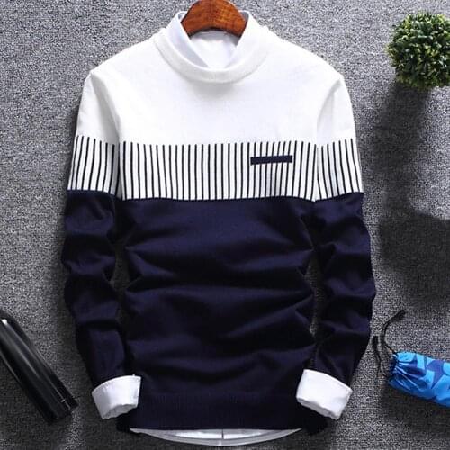 Fashion Men striped Sweater pullover Color Block Patchwork O Neck Long Sleeve Knitted Sweater Top Blouse For Warm Mens Clothing