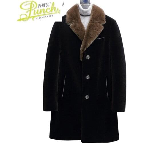Real Winter Fur Coat Men Warm Natural Milk Fur Collar Coats 100% Wool Jacket Thick Down Outerwear Mens Clothing WPY4114