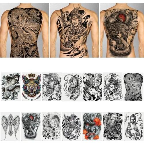 Tattoos Sticker Temporary Drawing Fake Water Transfer Stickers Large Black Men Women Waterproof Body Art Full Back Black White