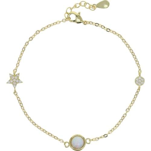 Wholesale delicate fashion jewelry sparking bling cz star round opal charm link chain adjusted bracelet for women Christmas gift