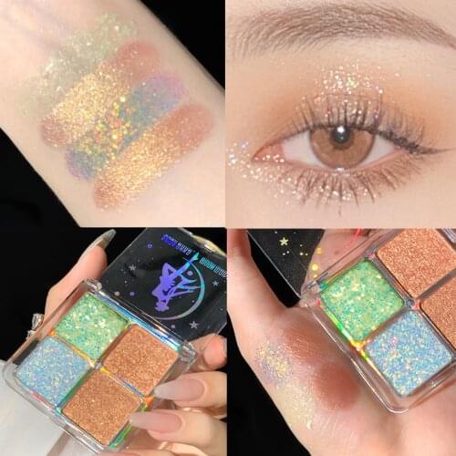 4 Color Glitter Eyeshadow Palette Mother-of-pearl Bright Eye Makeup Smoky Waterproof Long-wearing Shadow Makeup Powder TSLM1