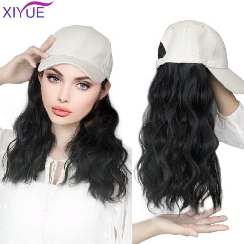 Long Synthetic Baseball Cap Hair Wig Natural Black Cap Hair Extensions Natural Corn Whisker wig Wave Wigs Hat Wig Adjustable