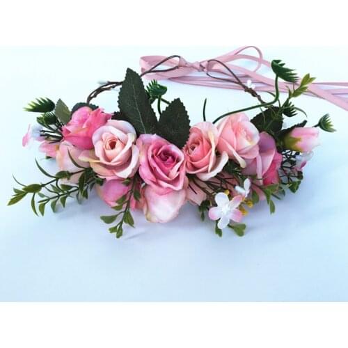 Rose Flower Hairband Crown Girls Floral Headband Garlands Hair Accessories Wedding Bride Bohemian Flower Wreath Women Head wear