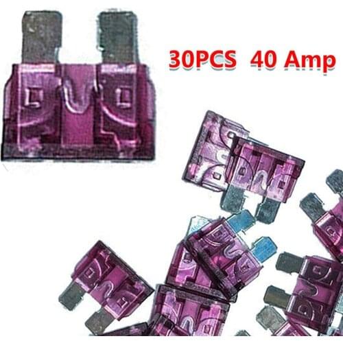 30 PCS Zinc + Plastic 40 Amp ATC Blade Fuses 40A For Cars Truck SUV Audio Purple Automobiles Fus