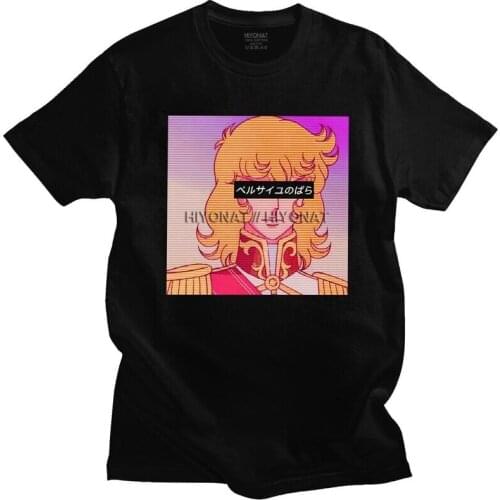 Rose Of Versailles Vaporwave Wave Fan Art T Shirt Men Cotton T-shirt Graphic Tee Tops Short Sleeved Lady Oscar Tshirt Clothing