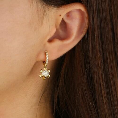 Gold color clear sparking cubic zirconia tiny cute skull charm cz skull skeleton charm hoop earring