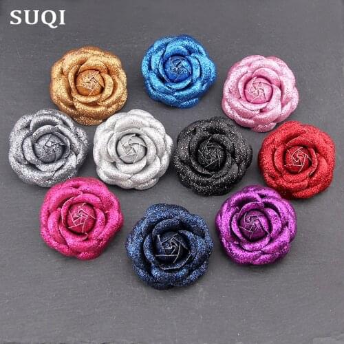 SUQI charm Brooch pins for womens shinning powder artificial leather PU Korean lapel dress pins jewelry rose brooches 2019