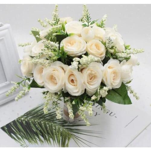 2017 Romantic Wedding Bridesmaid Rose Pearls Artificial Flowers Bridal Bouquets Handmade Wedding Bouquets send two small flowe