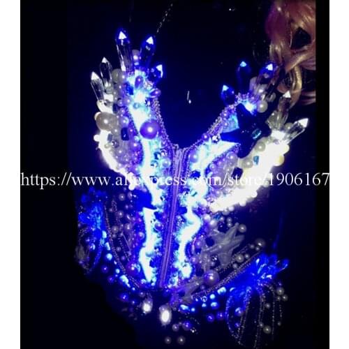 LED Light Luminous Dancing Ballroom Sexy Women DS Costumes With Headwear Glowing Bar Party Disco Singer Clothes Led Stage Props