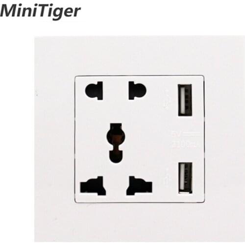 Minitiger Manufacturer Wall USB Socket Universal 5 Hole Socket Power Outlet With Double USB Smart Induction Charger Port