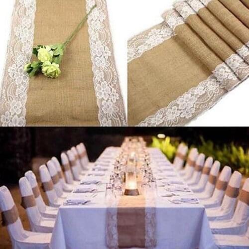 Vintage Linen Table Runners For Wedding Christmas 30*275cm Burlap Jute Crochet Champagne Table Runner Home New Year Decoration