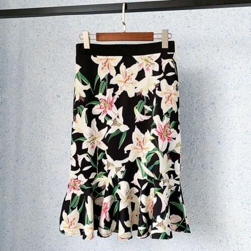 Fashion Summer Women Vintage Korean Style Skirts Female High Waist Floral Printing Midi Skirt Party Holiday Clothing