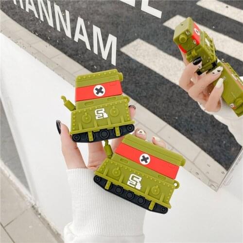 Green tank cover AirPods 1 2 Pro Cargo Box Protective Cover soft silicone Wireless bluetooth Earphone coke with hook