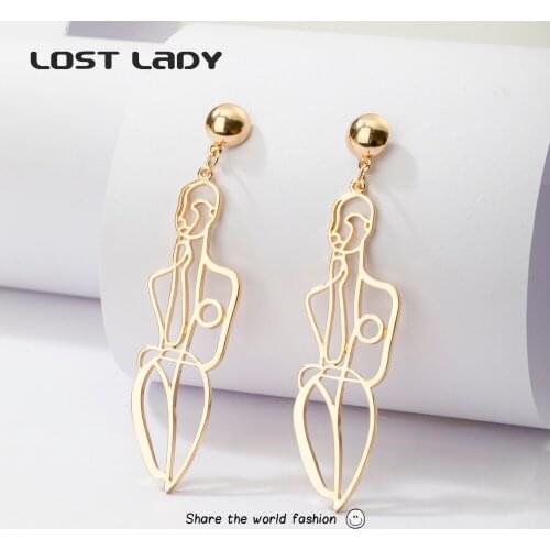 Lost Lady Abstract Hollow Elegant Lady Dangle Earrings Goth Creative Art Earrings for Women Party Jewelry Fashion Gift