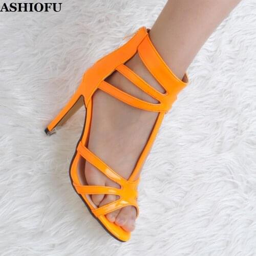 ASHIOFU Handmade Womens Real Photos High Heel Sandals T-strap Peep-toe Shiny Shoes Daily Wear Fashion Sandals Shoes XD038