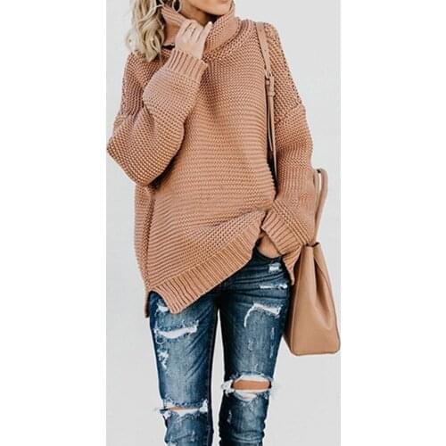 Women Retro Turtleneck Knitted Long Pullovers Autumn Winter Casual Loose Solid Sweaters Thick Knitting Jumper Pull
