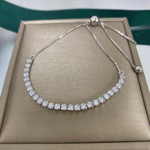 Luxury 100% 925 Sterling Silver 2.5MM Lab Moissanite Diamond Bracelet Adjustable Wedding Jewelry Bracelets for women