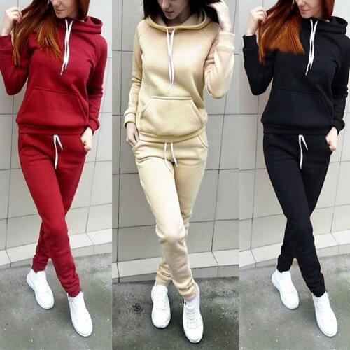New Arrival Women Pullover Hoodie Pockets Sweatshirt Pants Set Outdoor Sport Jogger Sweatsuit