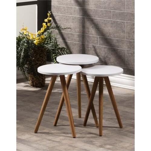 Zigon Coffee Table 3 Pcs Wood Lathe Feet White