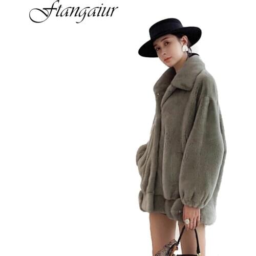 Ftangaiur 2021 Winter Import Velvet Mink Fur Coat For Femal Pure Light Color Natural Fur Coat Women Medium Real Mink Fur Coats