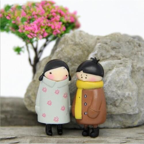 Winter Lovers figurine Wedding Figurine fairy garden people statue miniature Moss micro landscape