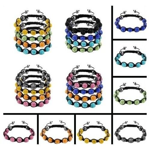 10mm mix black white multicolor mixed s6643 AB Clay Disco Pave Ball bead Bracelets Bangles Rhinestone crystal
