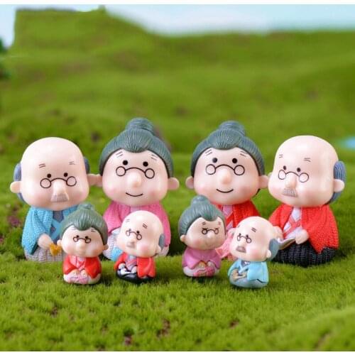 4PCS Lovers Grandparents Cute Doll Couples Wedding Miniatures Terrarium Figurines Fairy Garden Decor Cake Accessories