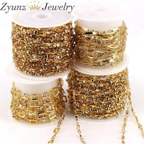 5 Meters, Copper Gold Link DIY Chain Crystal Zircon Beads for Jewelry Making DIY Handmade Necklaces Ankles Accessories