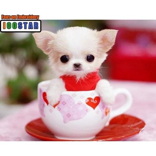 5D DIY Diamond mosaic diamond embroidery Cute dog in the cup mbroidered Cross Stitch Home decoration Gift