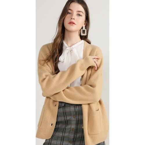 6 ply high-end 100% cashmere cardigan caot woman warm winter outerwear ribbed knitted v neck long sleeve thick sweater oversized