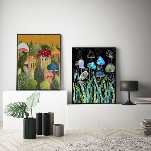 Canvas Paintings Abstract Watercolor Plant Wall Art Mushroom Illustration Poster Print Picture For Living Room Home Decoration