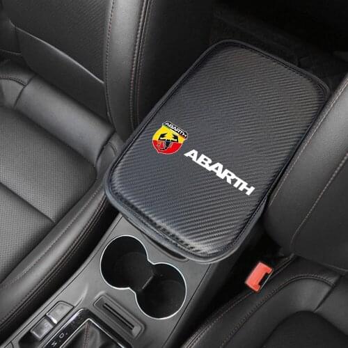 VEHICAR Console Pad Car Armrest Seat Box Cover Protector ABARTH Carbon Fiber PU Leather Auto Arm Rest Cushion Pads Accessories