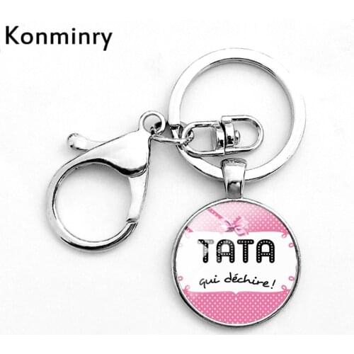 Konminry Tata Marraine Qui Dechire Key Chain Glass Dome Hook Lobster Buckle Keyring French Maitresse Mamie Super Gift Jewelry