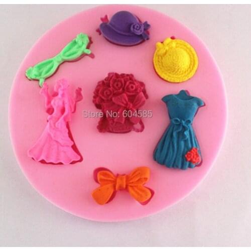 Bride bouquet & skirt fondant cake molds soap chocolate mould for the kitchen baking FM095